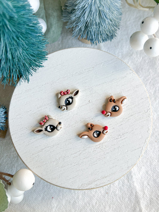 Rudolph and Clarice Reindeer Polymer Clay Studs