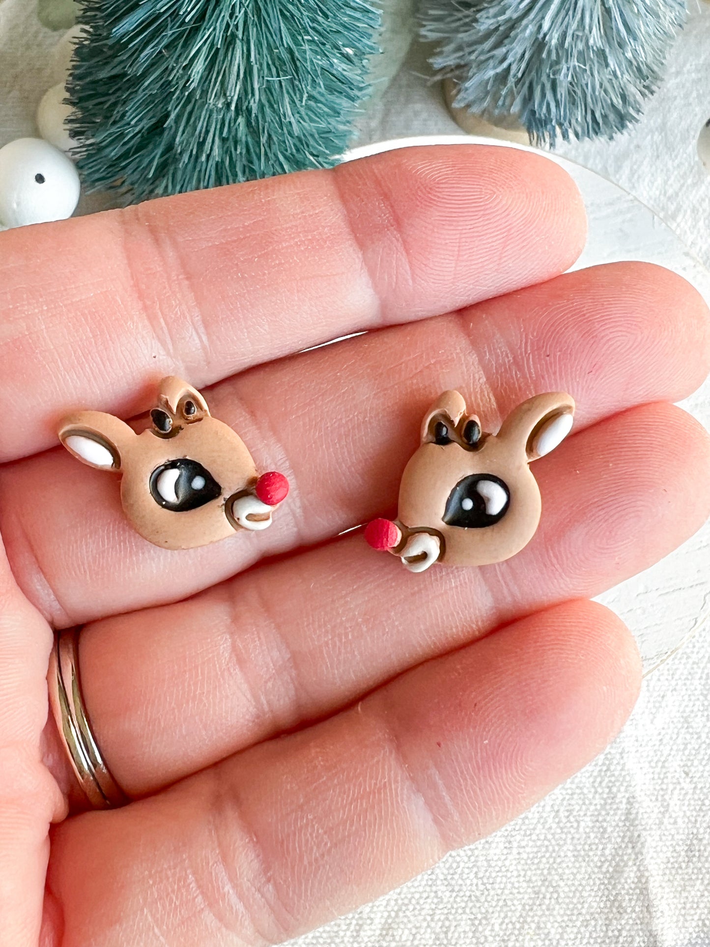 Rudolph and Clarice Reindeer Polymer Clay Studs