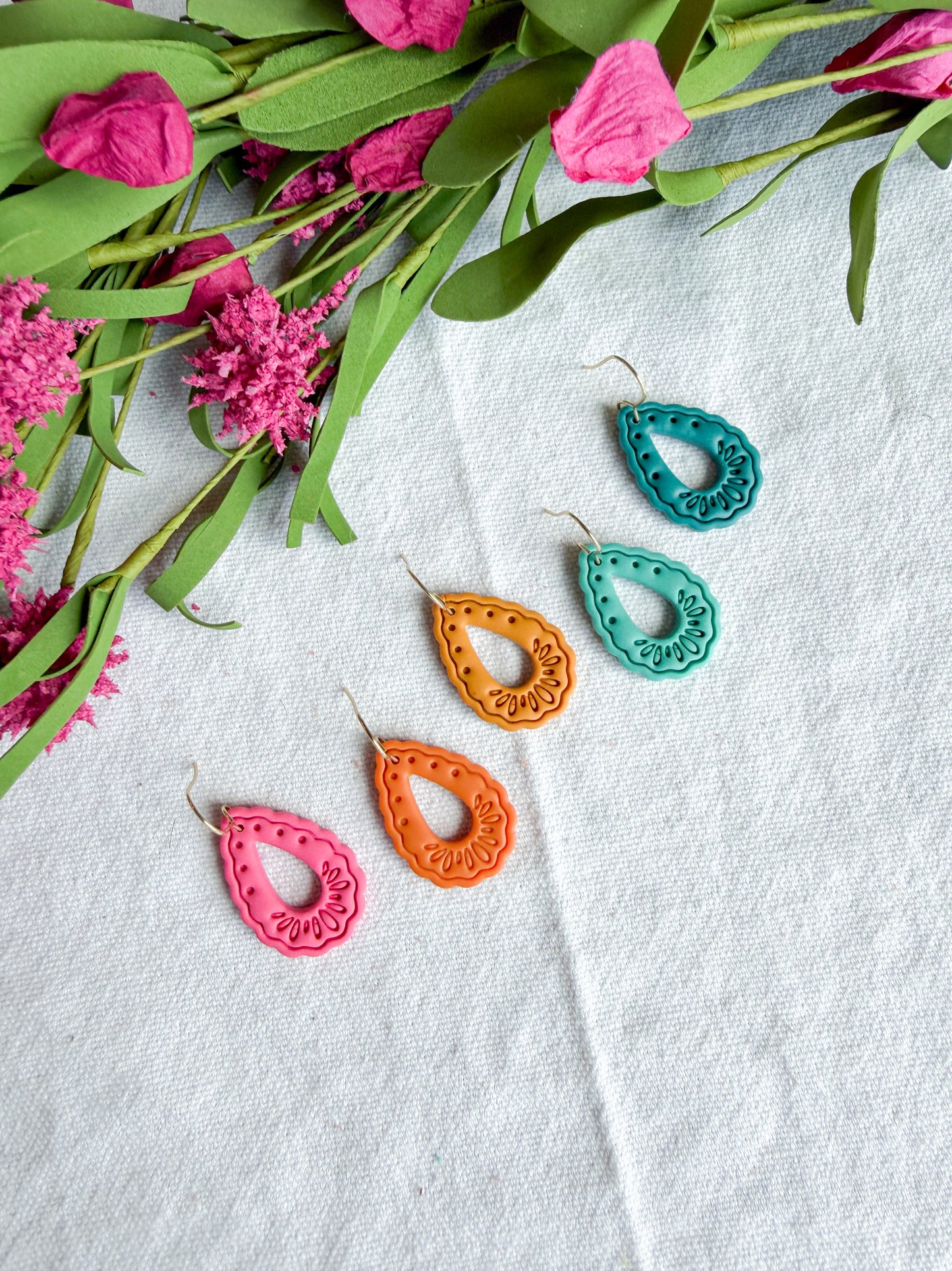 Cinco De Mayo Fiesta Embossed Teardrop Polymer Clay Earrings