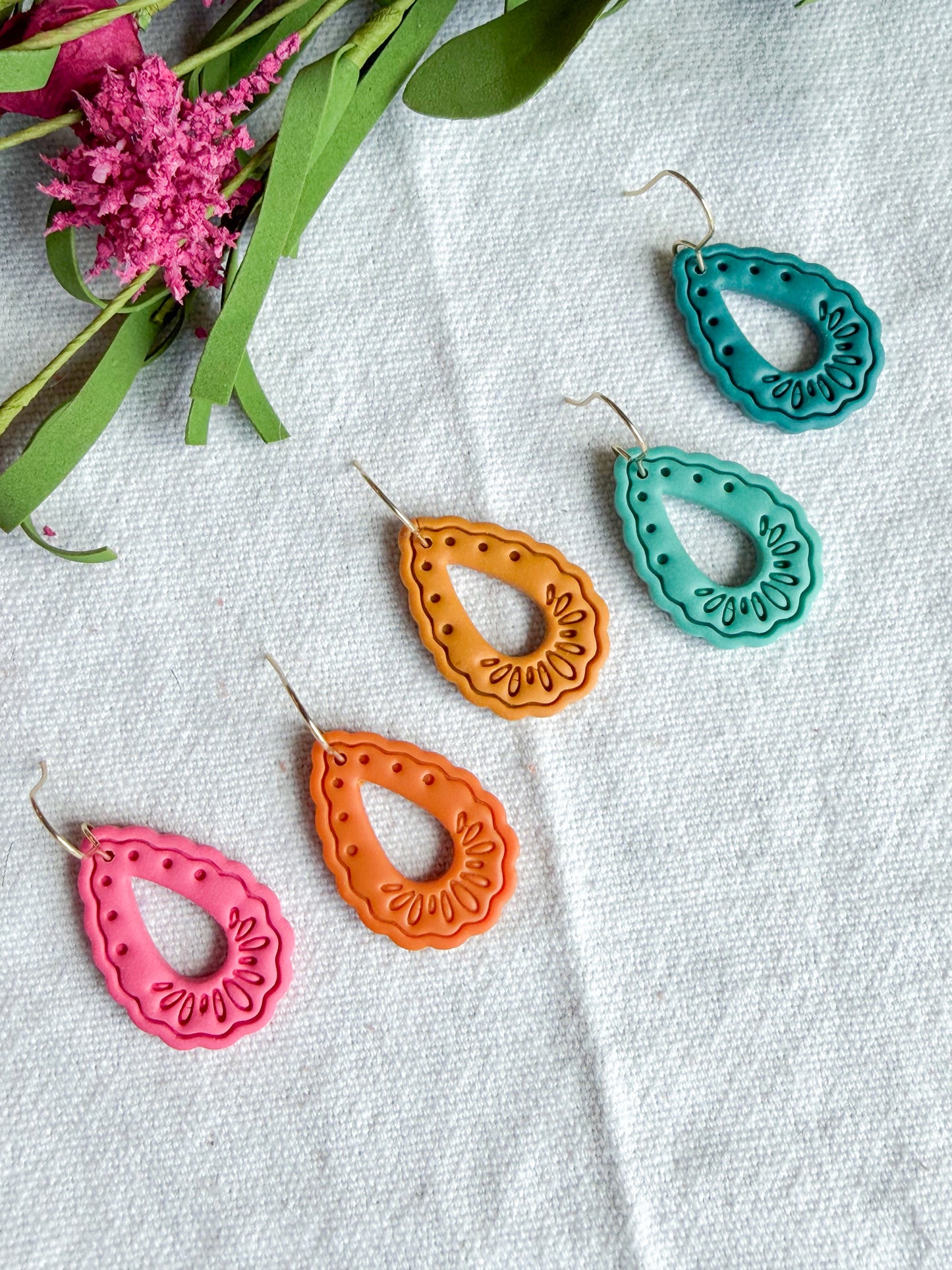 Cinco De Mayo Fiesta Embossed Teardrop Polymer Clay Earrings