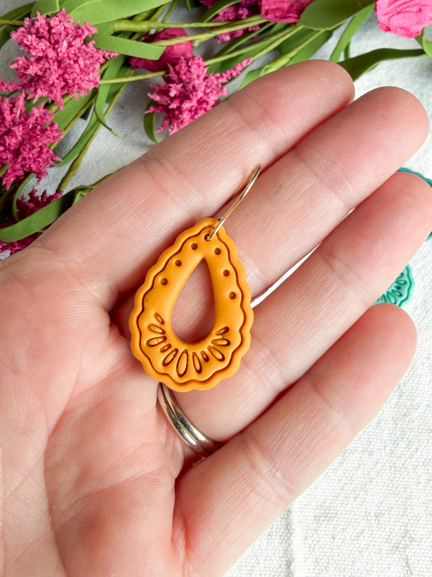 Cinco De Mayo Fiesta Embossed Teardrop Polymer Clay Earrings