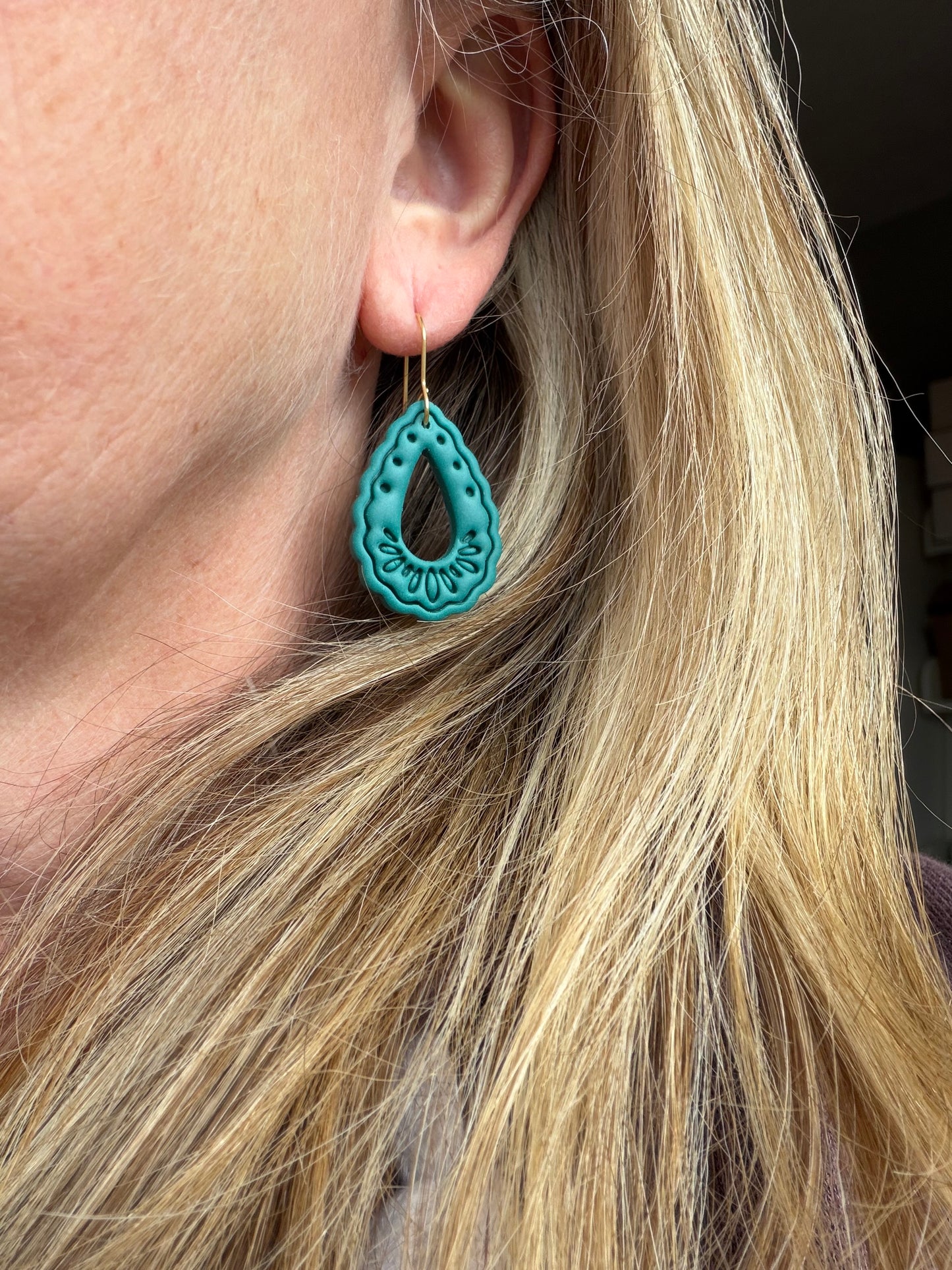 Cinco De Mayo Fiesta Embossed Teardrop Polymer Clay Earrings