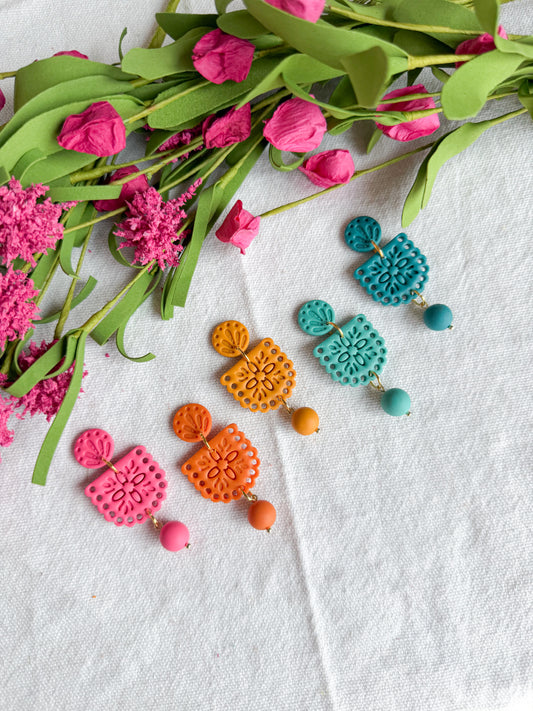 Cinco De Mayo Fiesta Papel Picado Polymer Clay Earrings