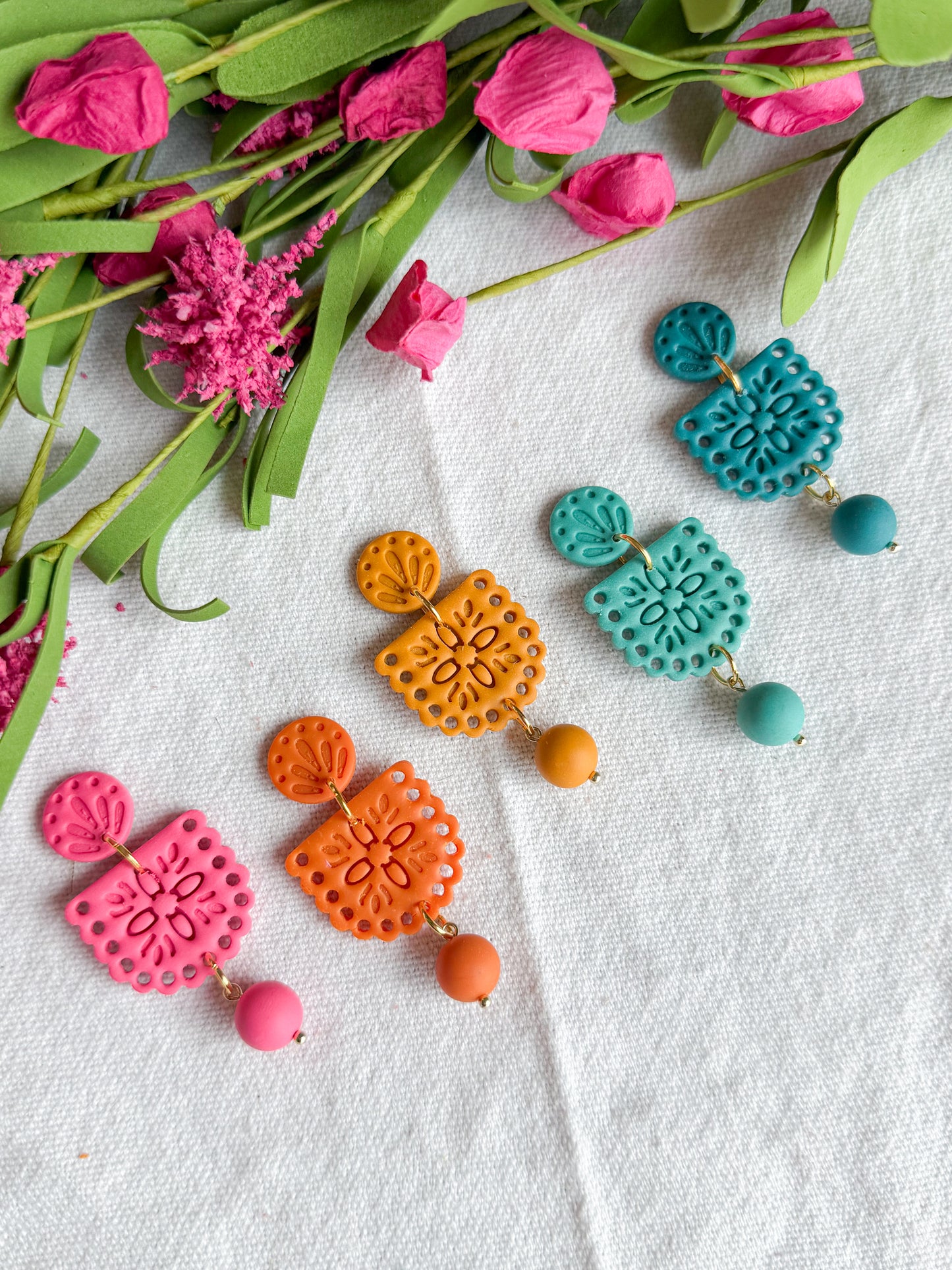 Cinco De Mayo Fiesta Papel Picado Polymer Clay Earrings