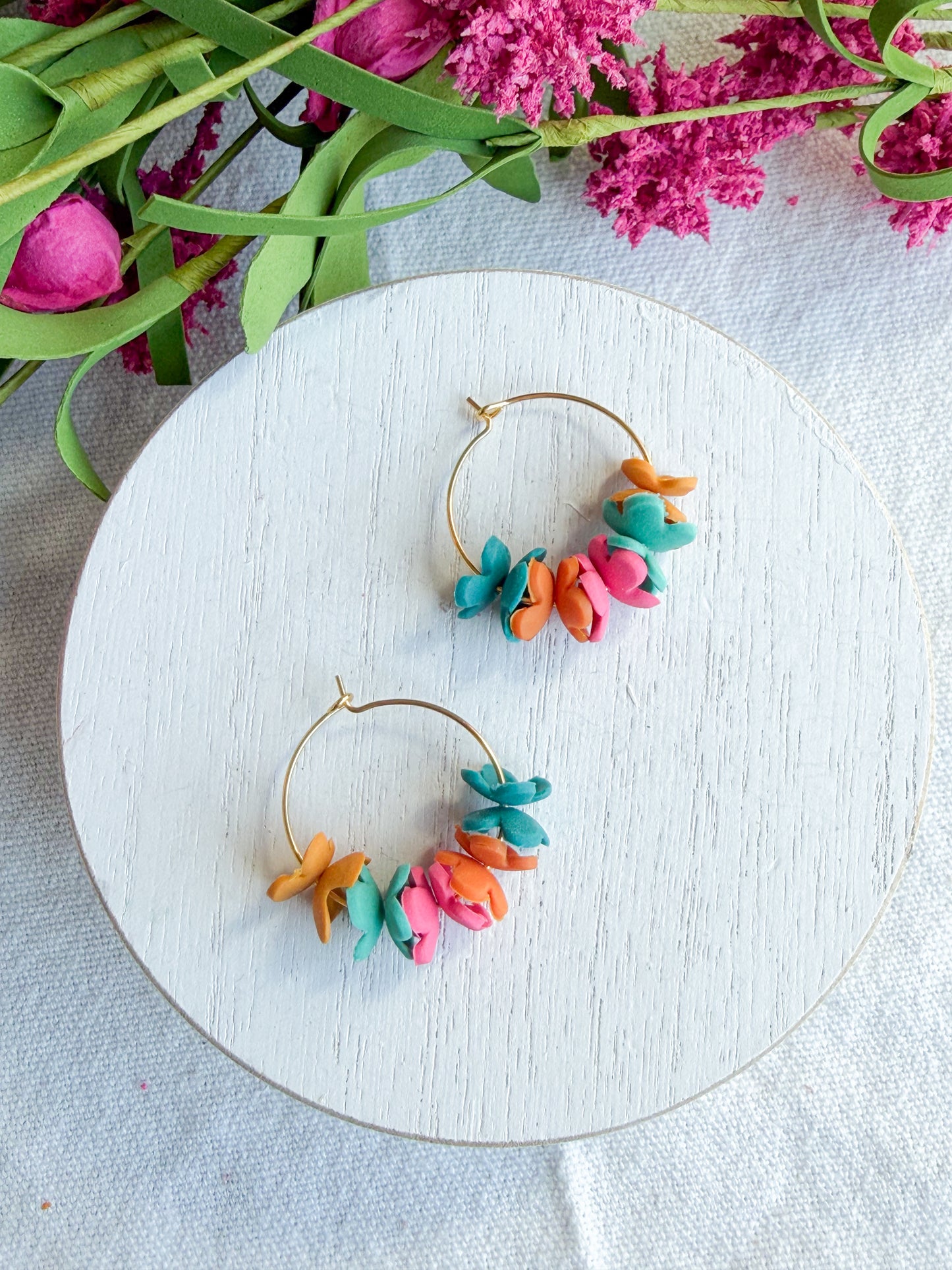Cinco De Mayo Fiesta Flower Polymer Clay Hoops