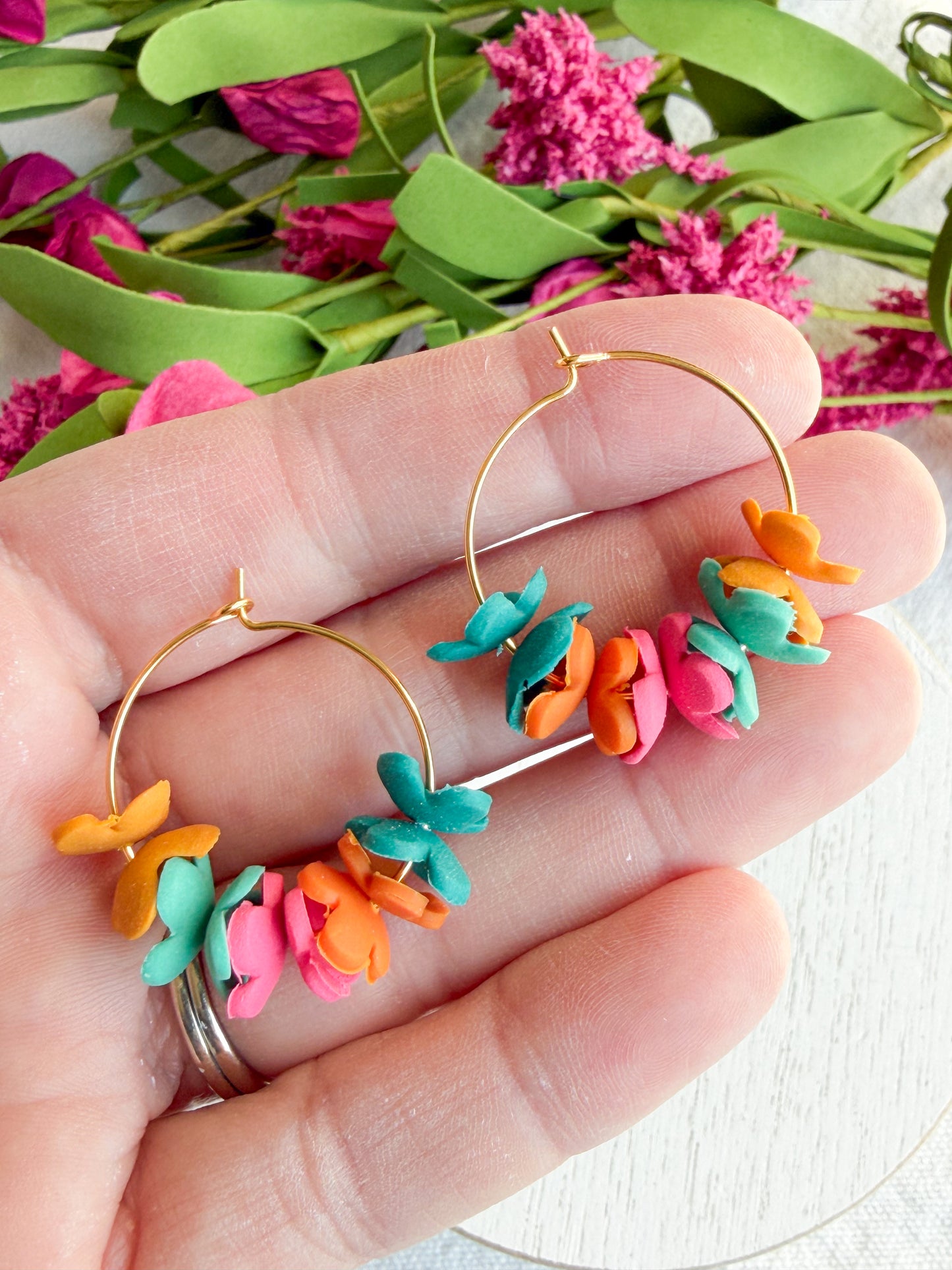Cinco De Mayo Fiesta Flower Polymer Clay Hoops