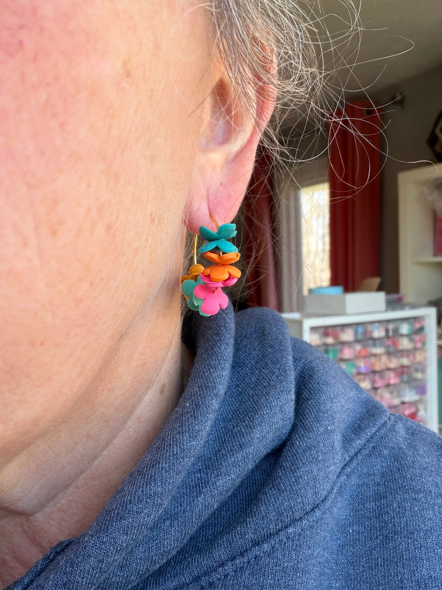Cinco De Mayo Fiesta Flower Polymer Clay Hoops