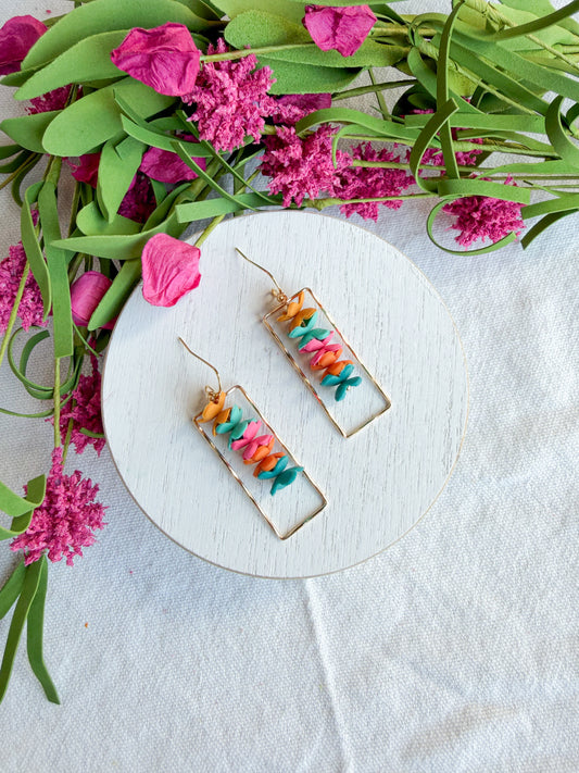 Cinco De Mayo Fiesta Flower Gold Bezel Polymer Clay Earrings
