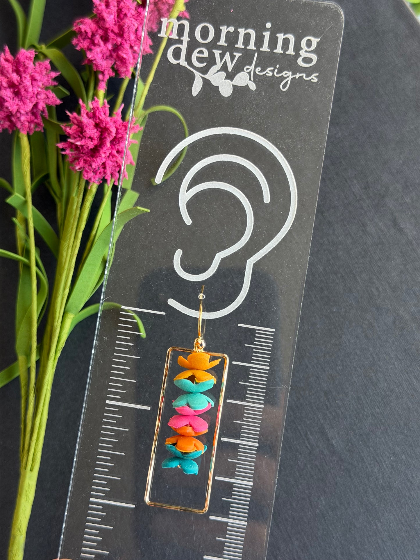 Cinco De Mayo Fiesta Flower Gold Bezel Polymer Clay Earrings