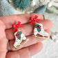 Festive Ice Skates with Holly and Red Bow Polymer Clay Earrings