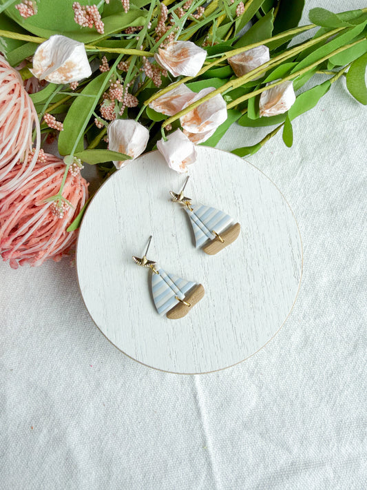 Sailboat with Starfish Polymer Clay Earrings | Seaside Charm Collection