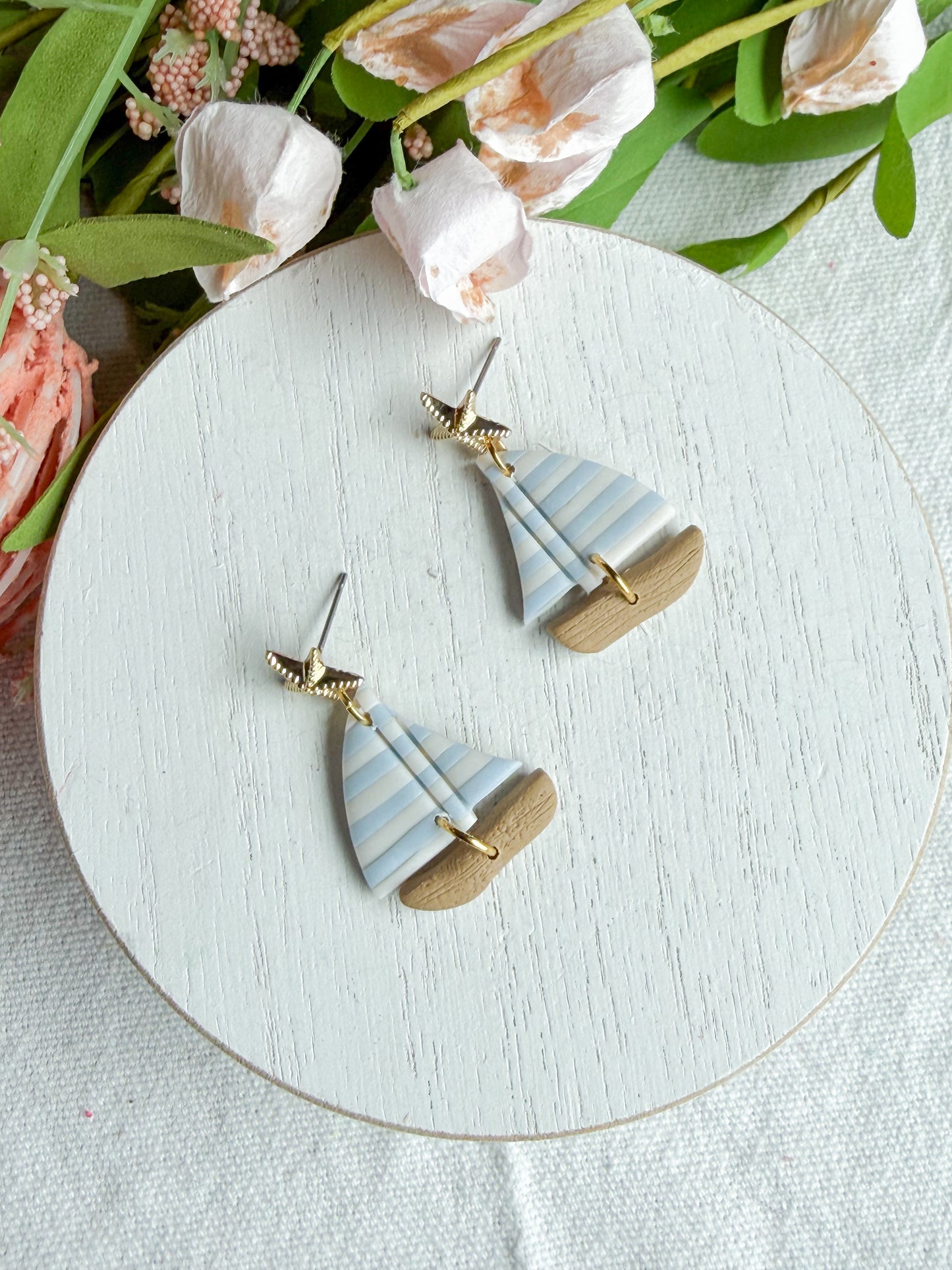 Sailboat with Starfish Polymer Clay Earrings | Seaside Charm Collection