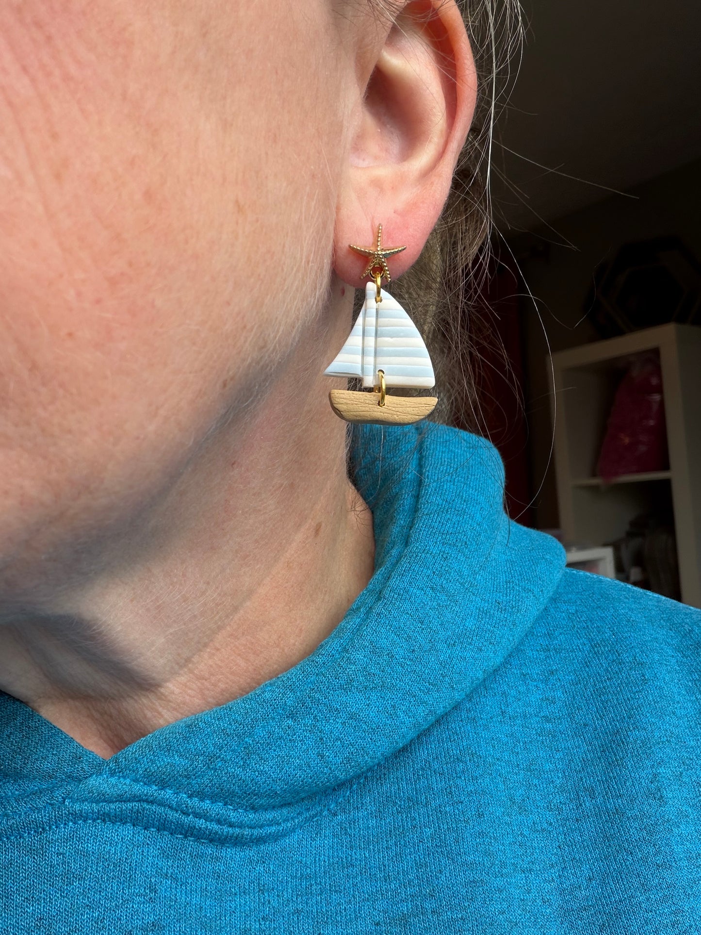 Sailboat with Starfish Polymer Clay Earrings | Seaside Charm Collection