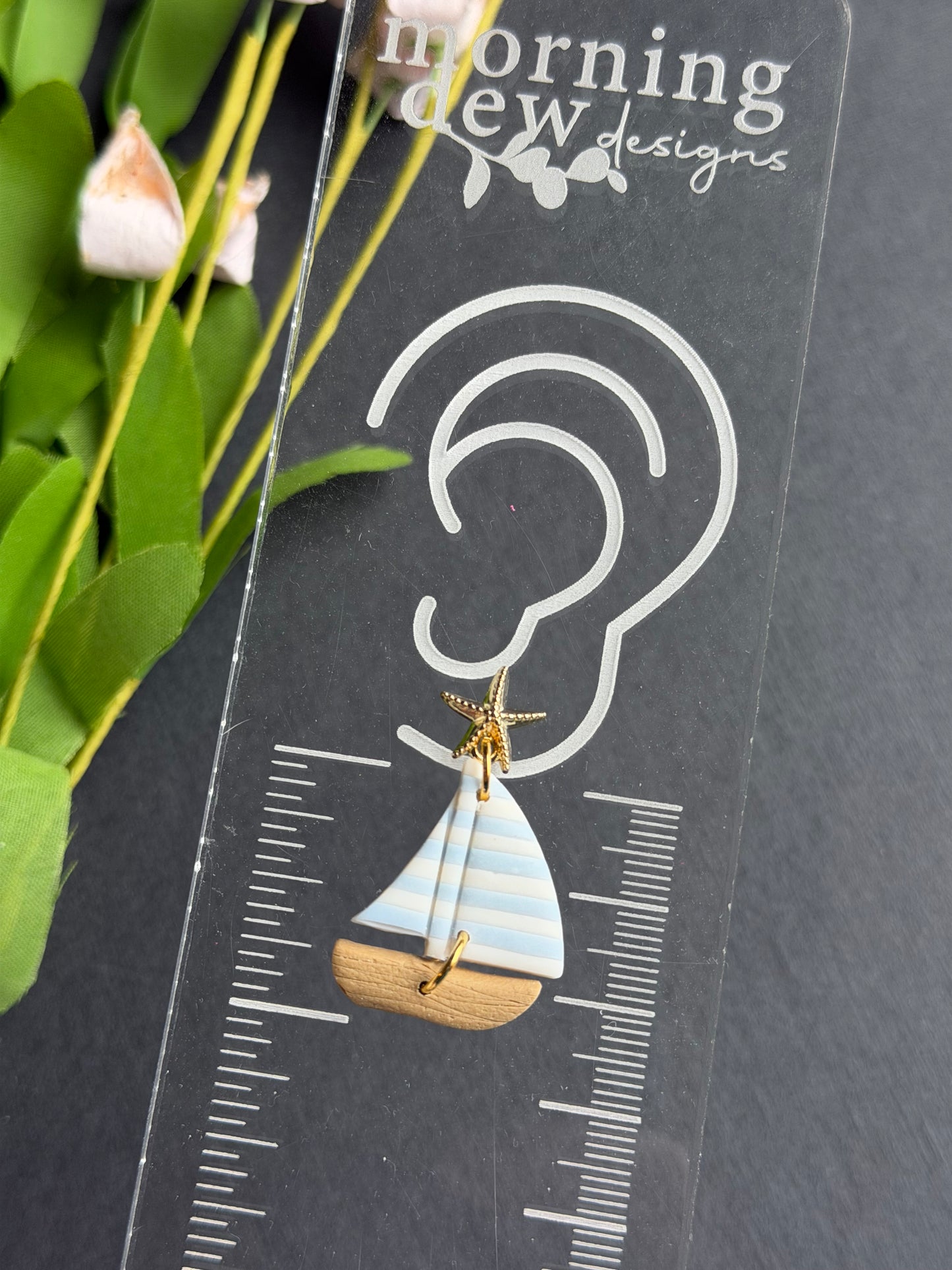Sailboat with Starfish Polymer Clay Earrings | Seaside Charm Collection