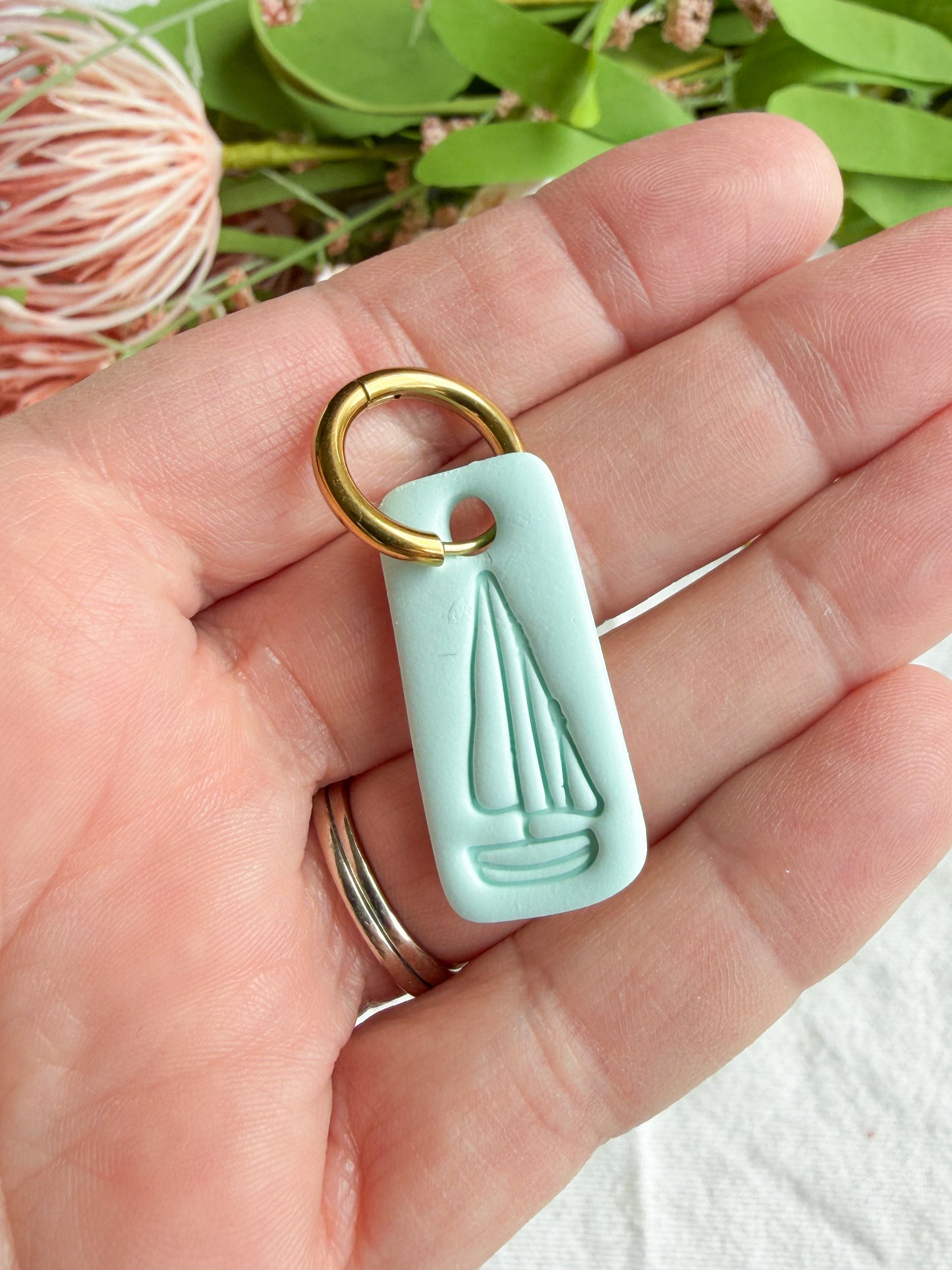 Embossed Sailboat Rectangle Polymer Clay Earrings | Seaside Charm Collection