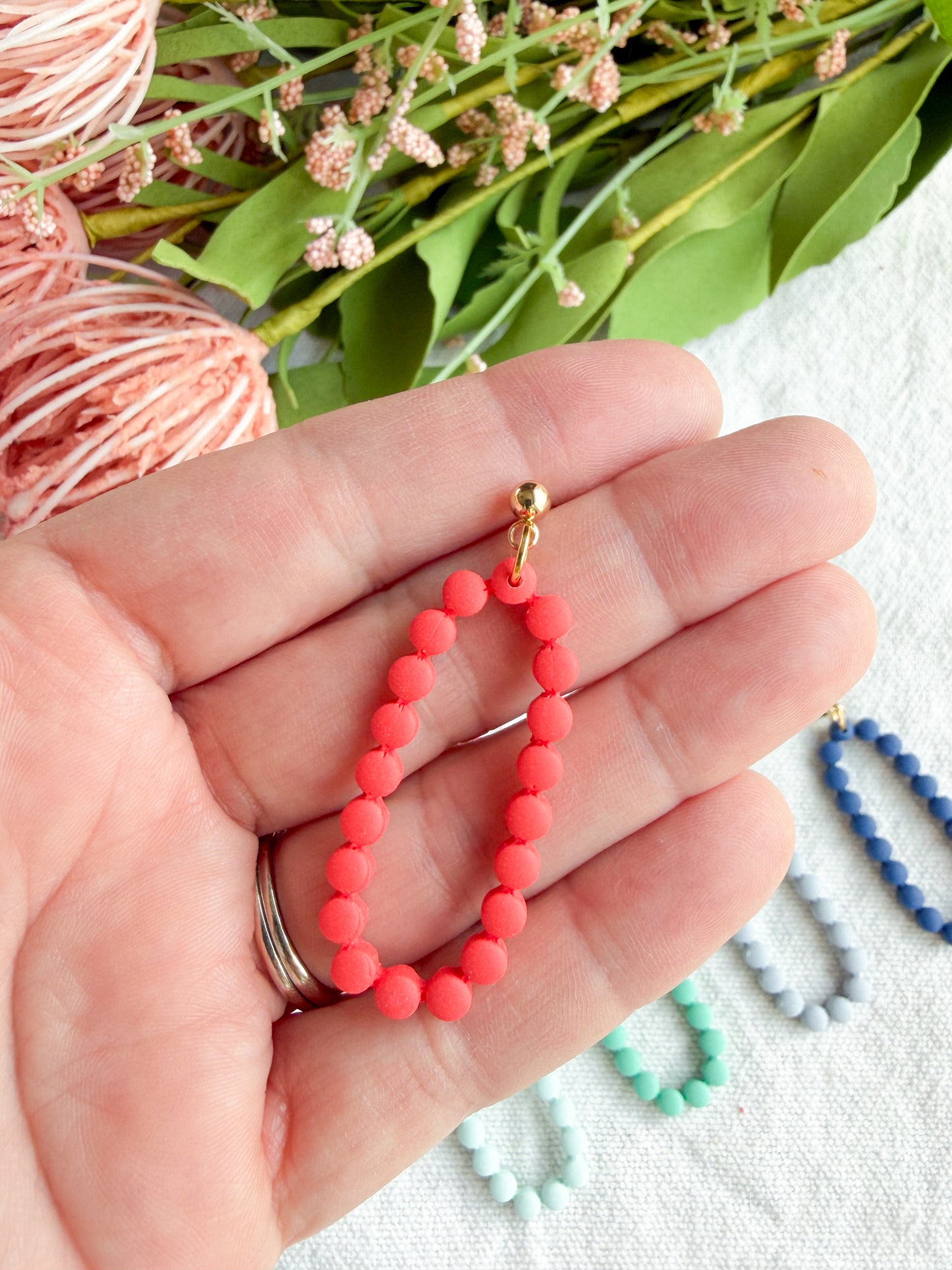 Bubble Beaded Oval Polymer Clay Earrings | Seaside Charm Collection