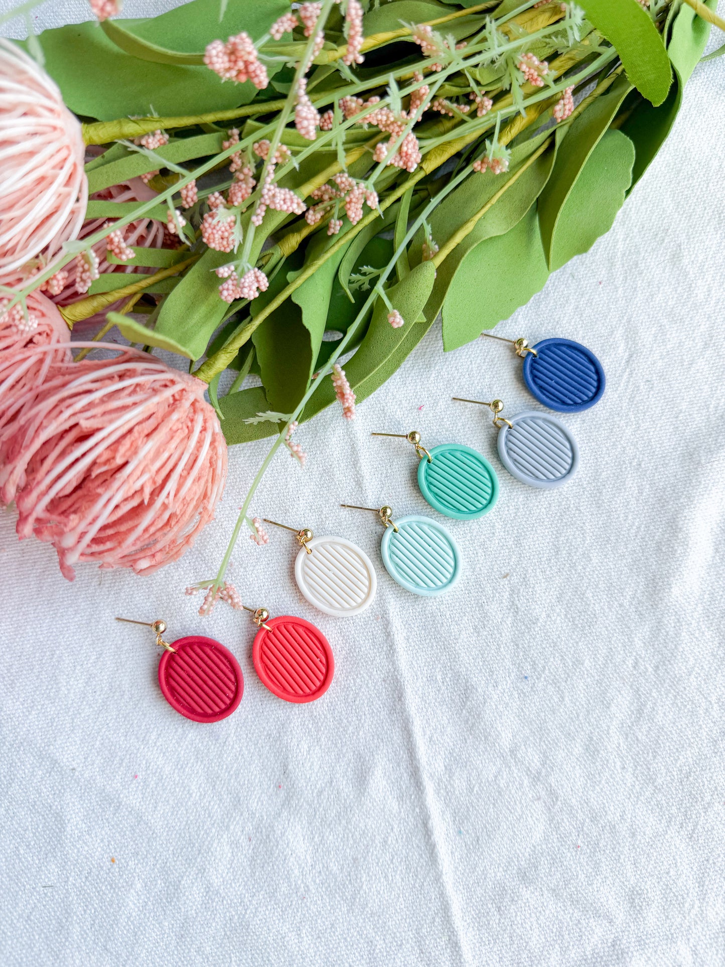 Striped Oval Polymer Clay Earrings | Seaside Charm Collection
