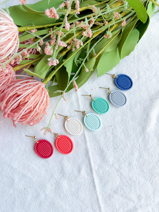 Striped Oval Polymer Clay Earrings | Seaside Charm Collection