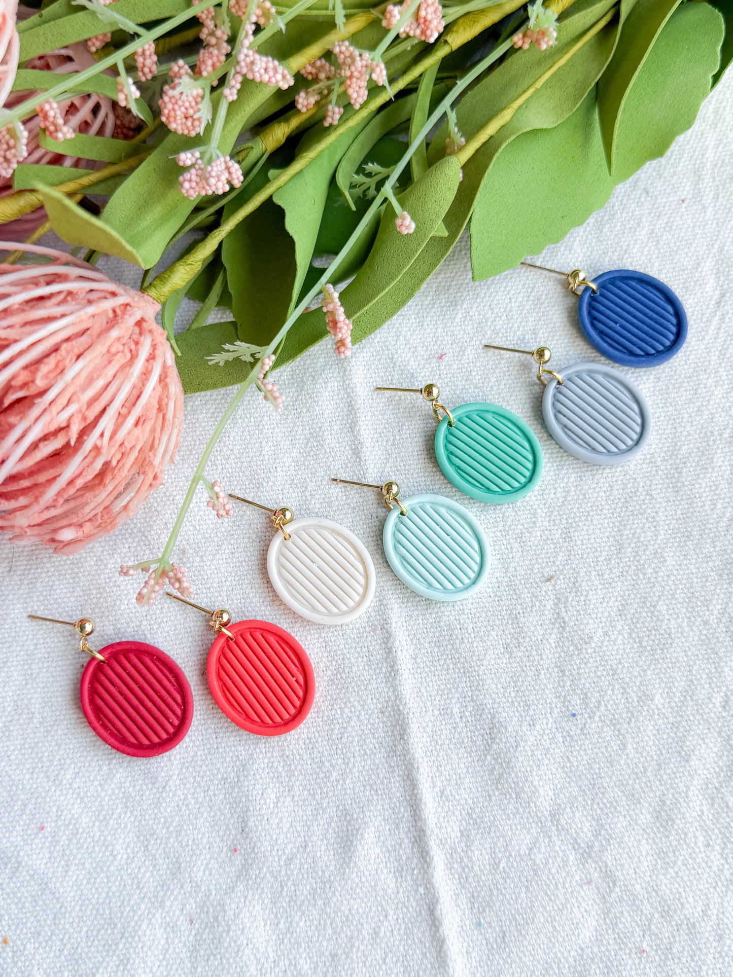 Striped Oval Polymer Clay Earrings | Seaside Charm Collection
