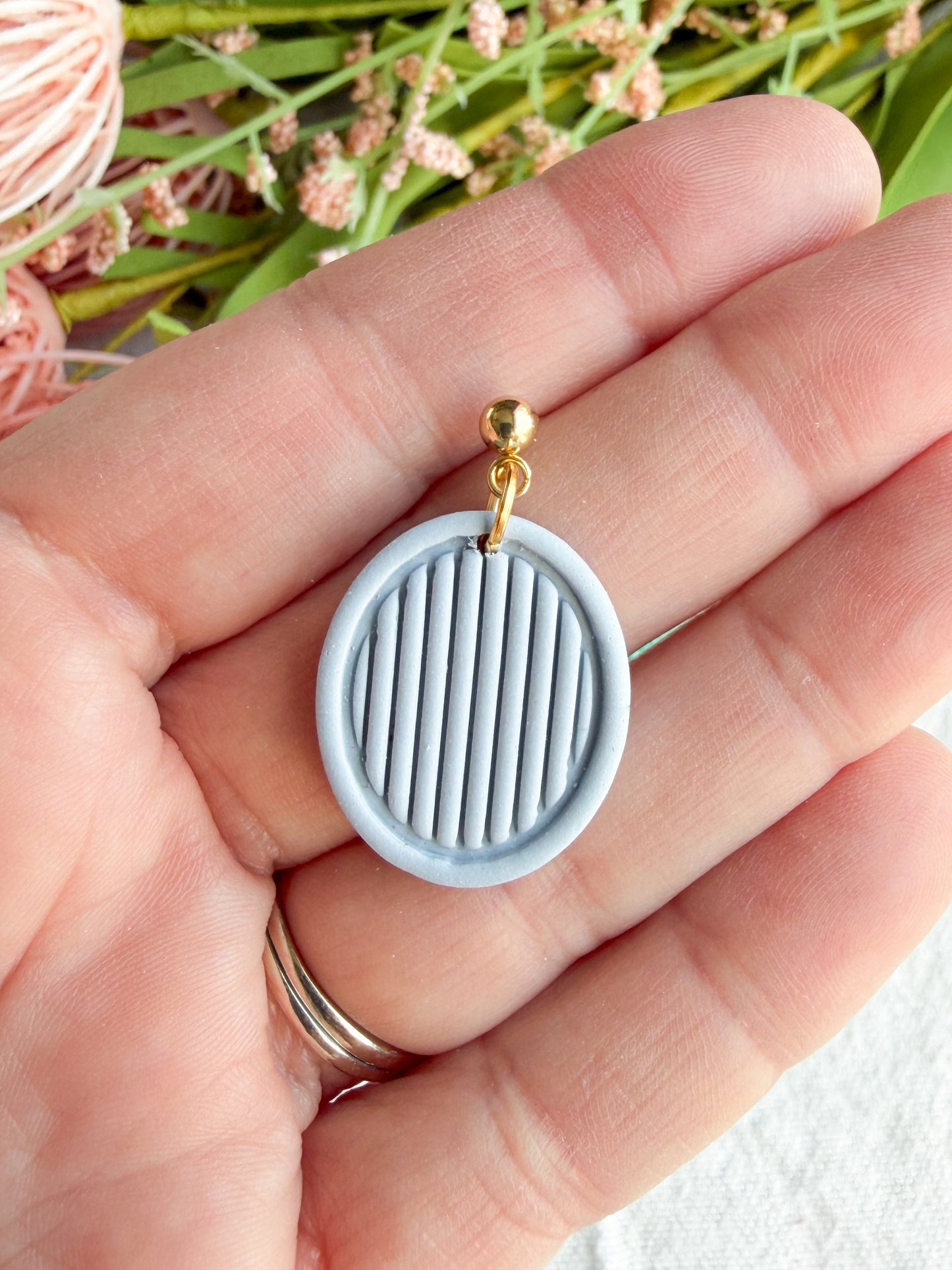 Striped Oval Polymer Clay Earrings | Seaside Charm Collection