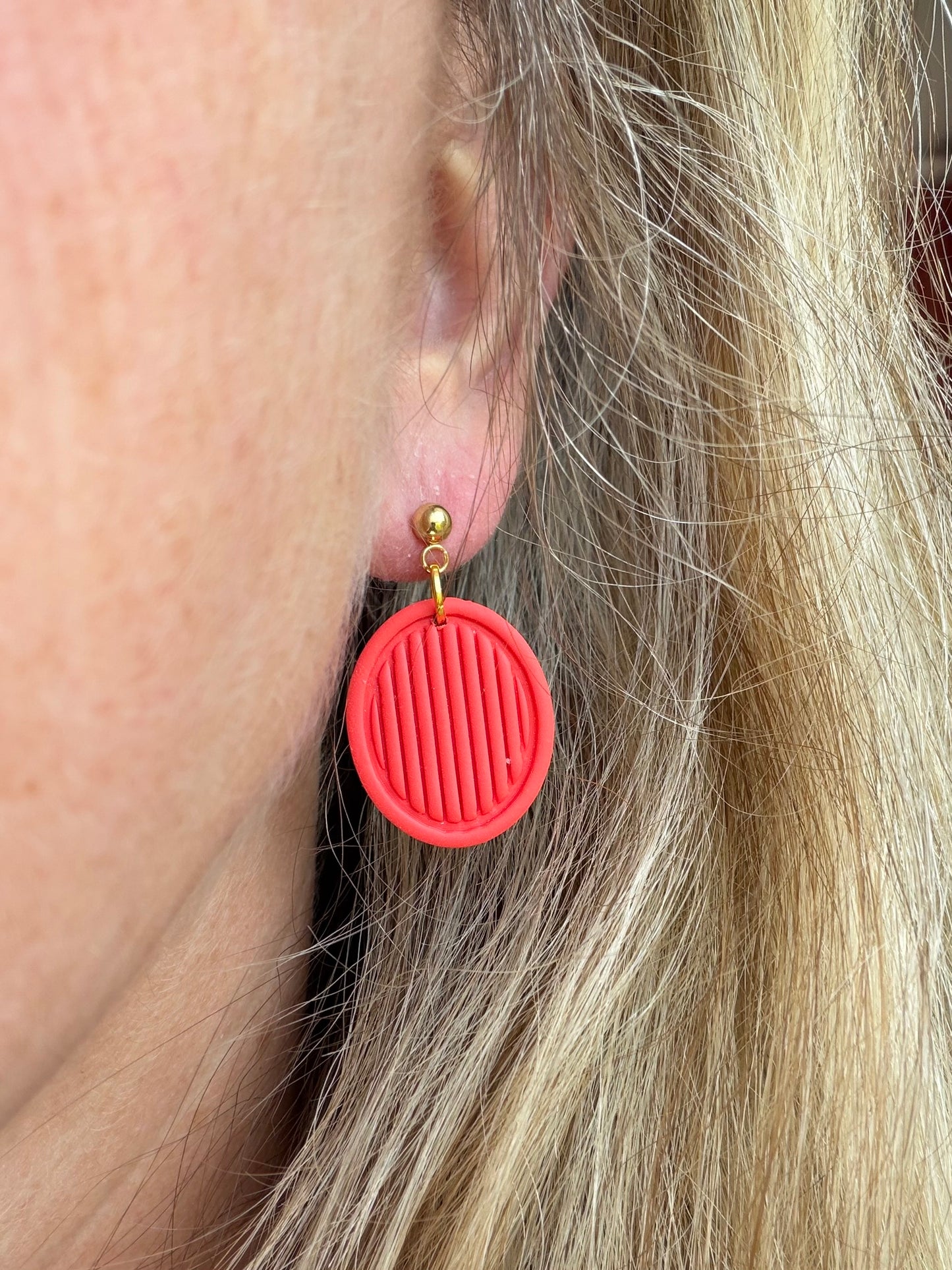 Striped Oval Polymer Clay Earrings | Seaside Charm Collection
