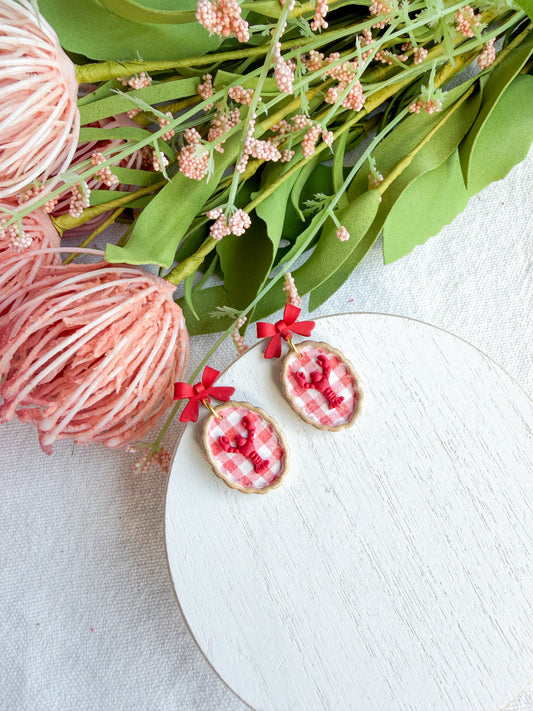 Lobster Bake Gingham Polymer Clay Earrings | Seaside Charm Collection
