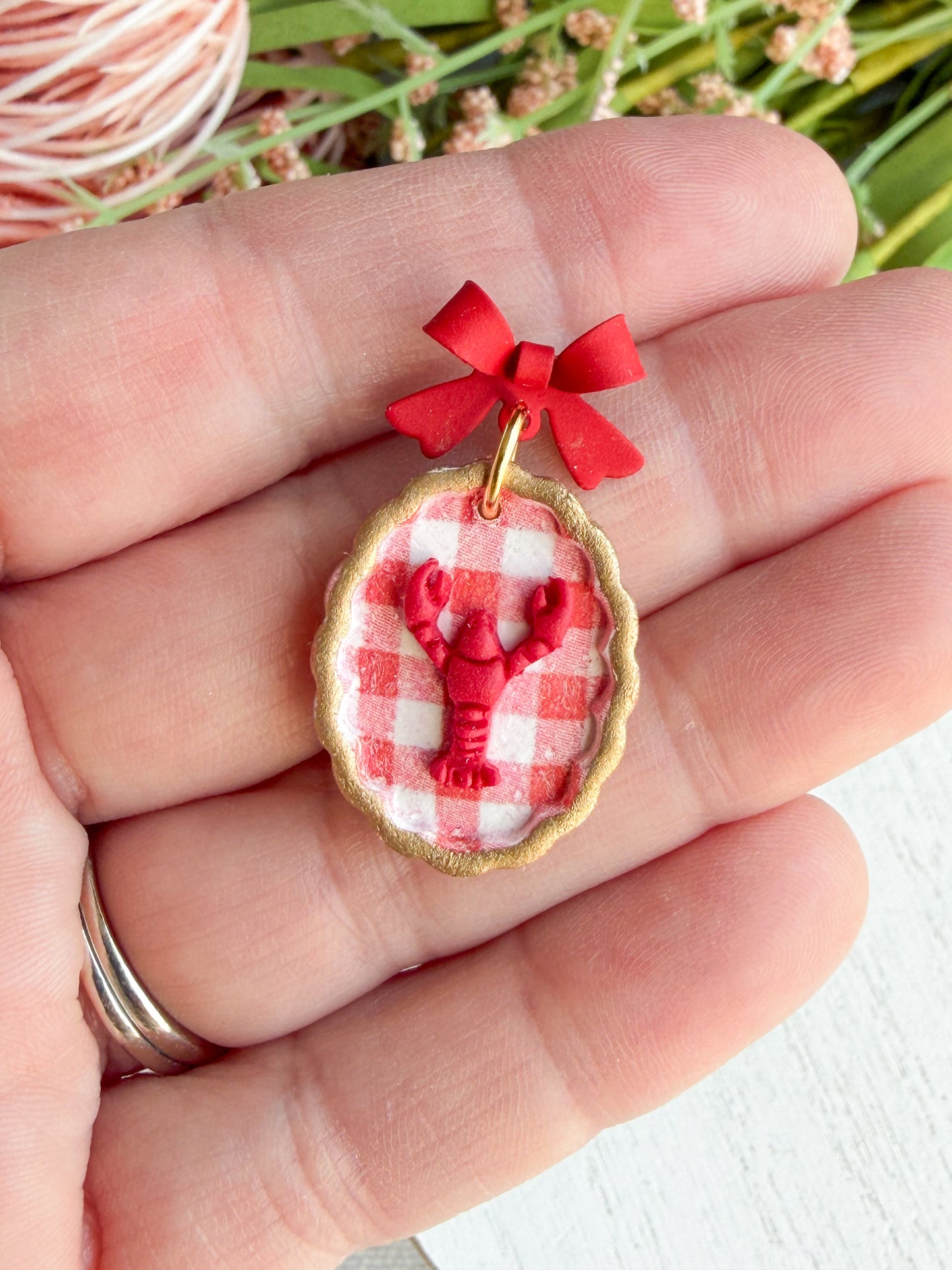 Lobster Bake Gingham Polymer Clay Earrings | Seaside Charm Collection