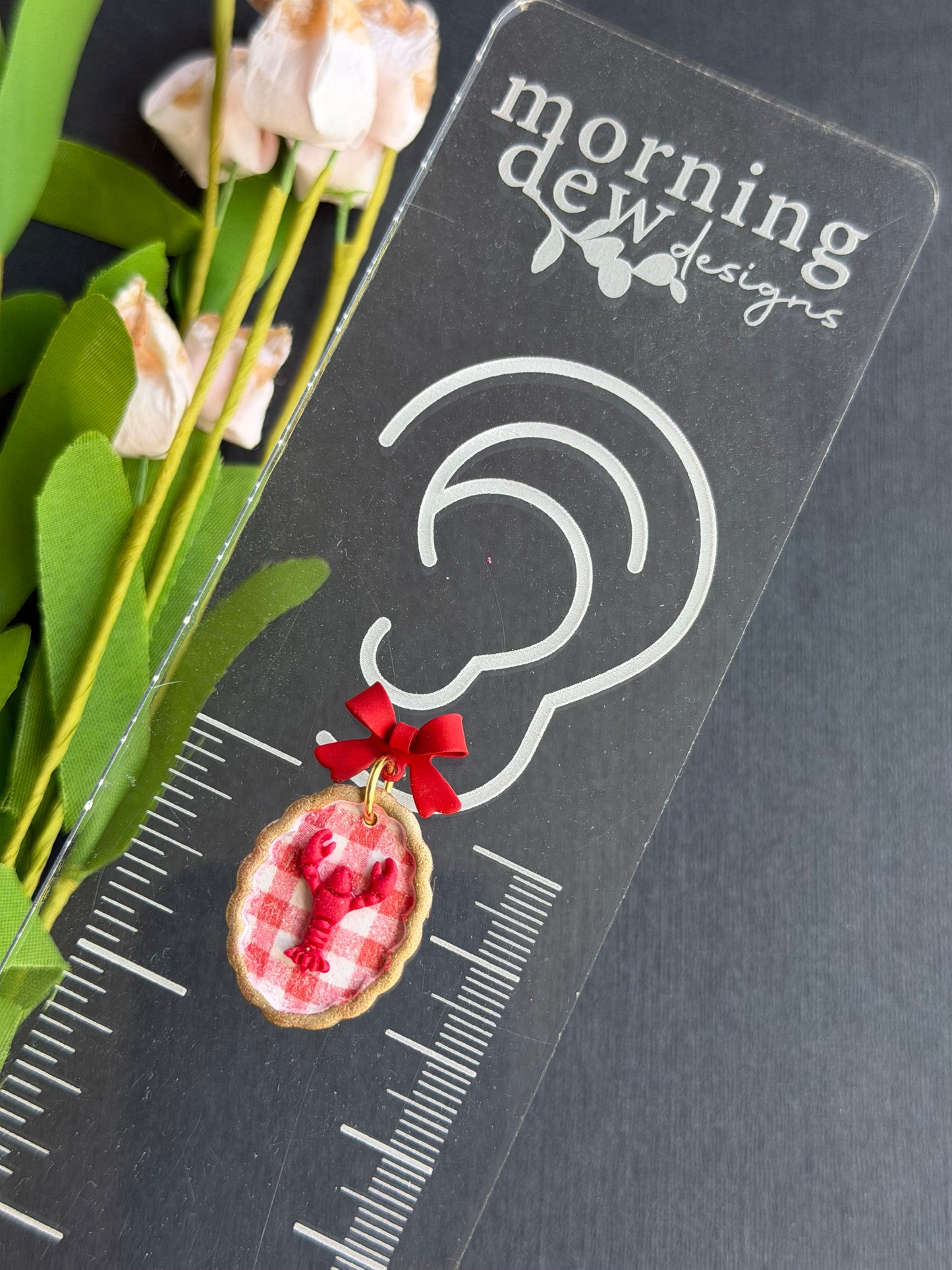 Lobster Bake Gingham Polymer Clay Earrings | Seaside Charm Collection