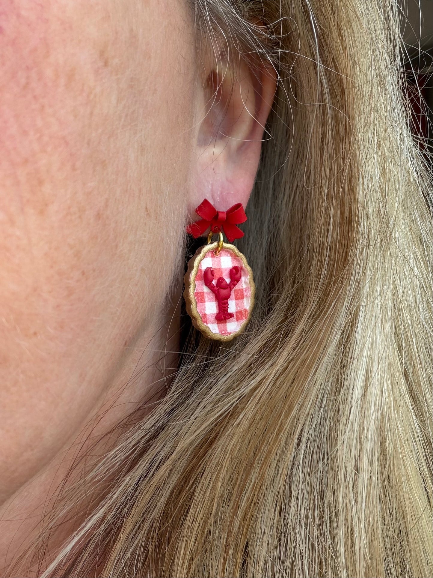 Lobster Bake Gingham Polymer Clay Earrings | Seaside Charm Collection