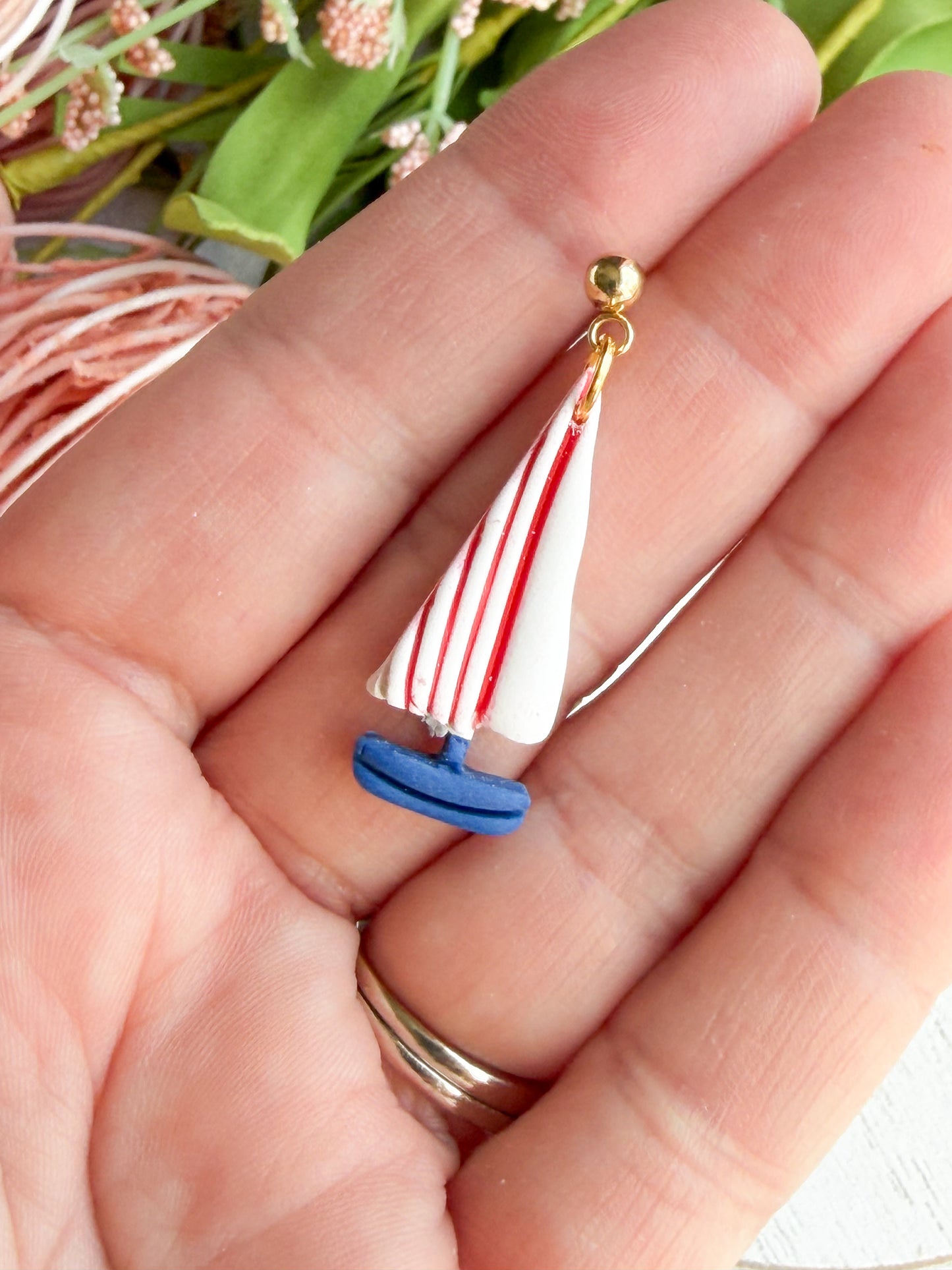 Red, White, and Blue Sailboat Polymer Clay Earrings | Seaside Charm Collection