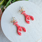 Lobster and Gold Bow Polymer Clay Earrings | Seaside Charm Collection