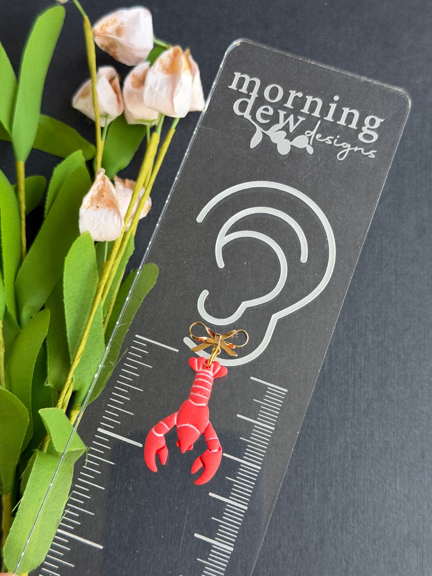 Lobster and Gold Bow Polymer Clay Earrings | Seaside Charm Collection