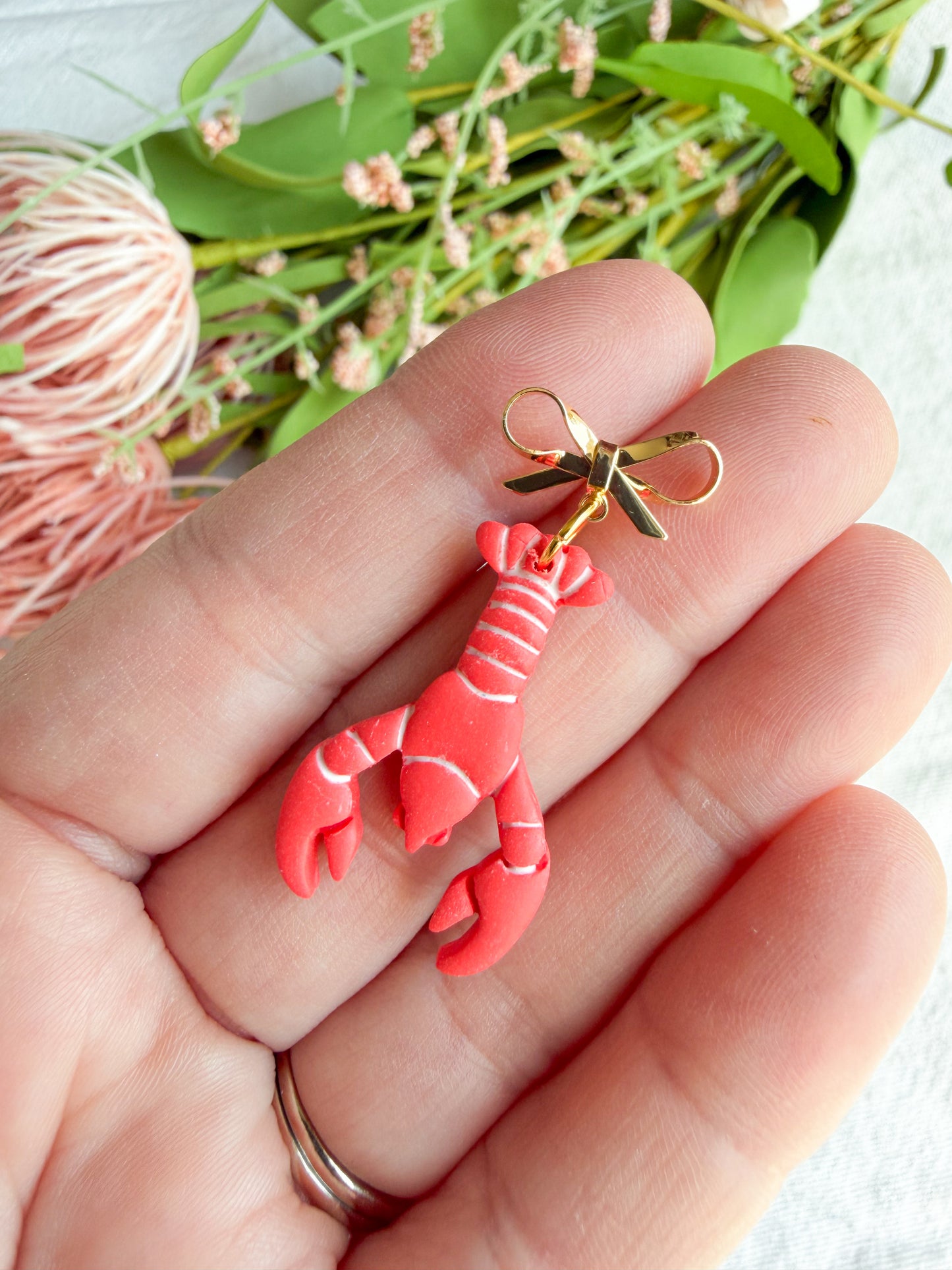 Lobster and Gold Bow Polymer Clay Earrings | Seaside Charm Collection