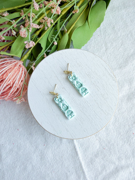 Pastel Mint Sun Stamped Rectangle Polymer Clay Earrings | Seaside Charm Collection