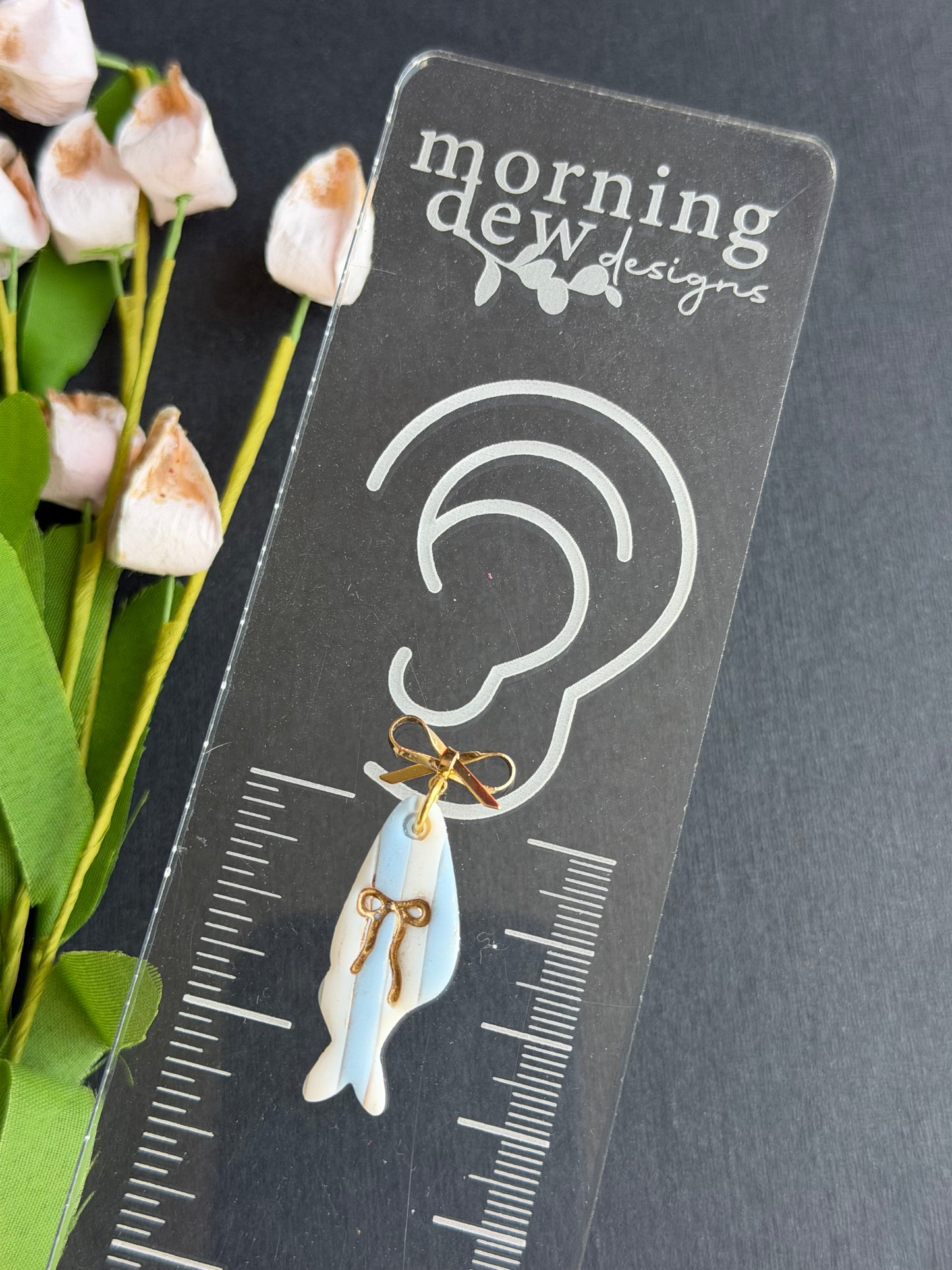 Striped Fish with Gold Bow Polymer Clay Earrings | Seaside Charm Collection