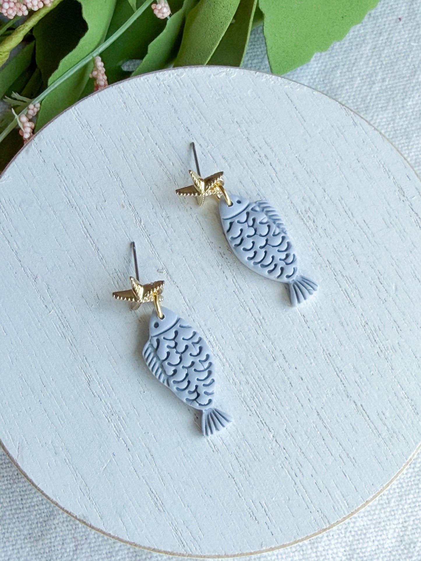 Coastal Catch Fish with Starfish Studs Polymer Clay Earrings | Seaside Charm Collection