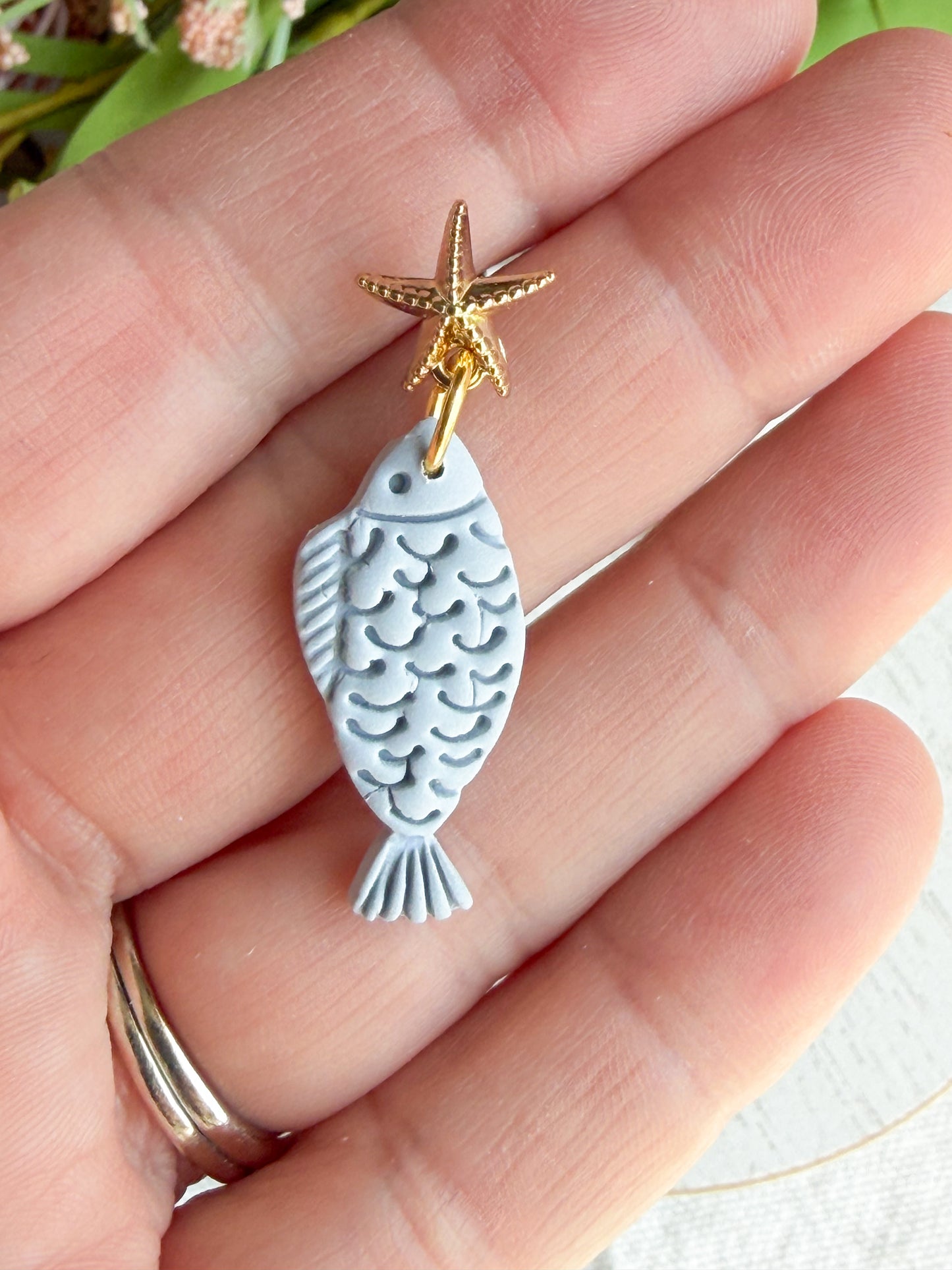 Coastal Catch Fish with Starfish Studs Polymer Clay Earrings | Seaside Charm Collection
