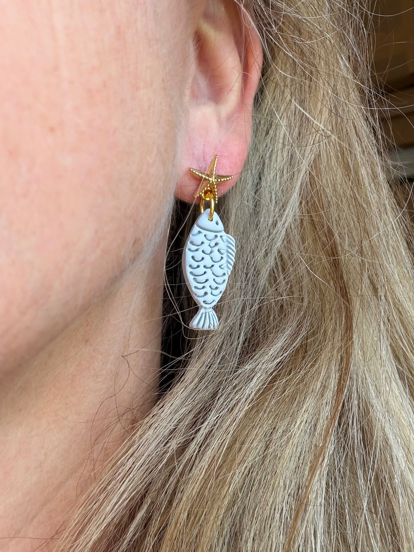 Coastal Catch Fish with Starfish Studs Polymer Clay Earrings | Seaside Charm Collection