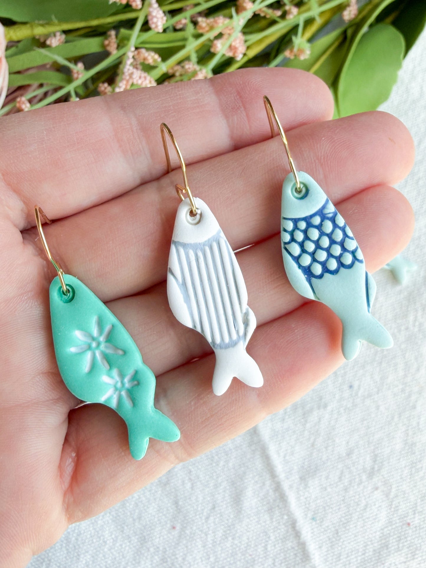 Ocean and Seafoam Coastal Fish Polymer Clay Earrings | Seaside Charm Collection