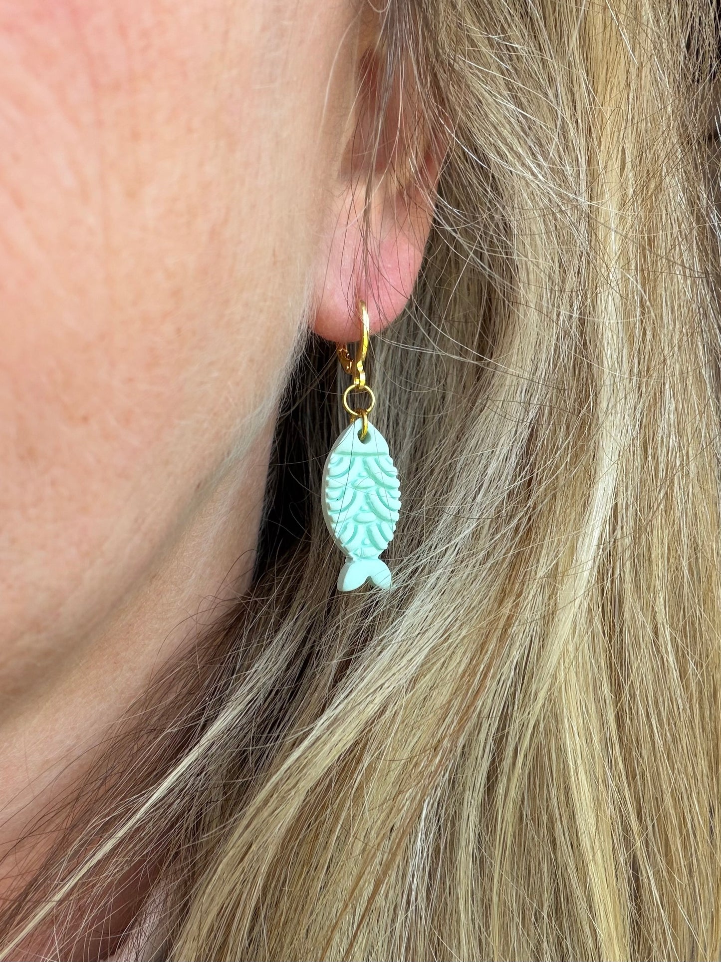 Ocean and Seafoam Mini Fish Polymer Clay Earrings | Seaside Charm Collection