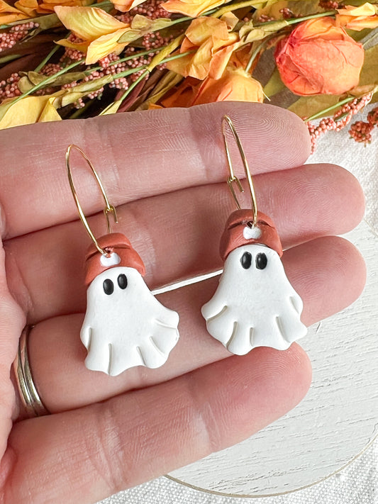 Boho Beanie Hat Ghost Polymer Clay Earrings