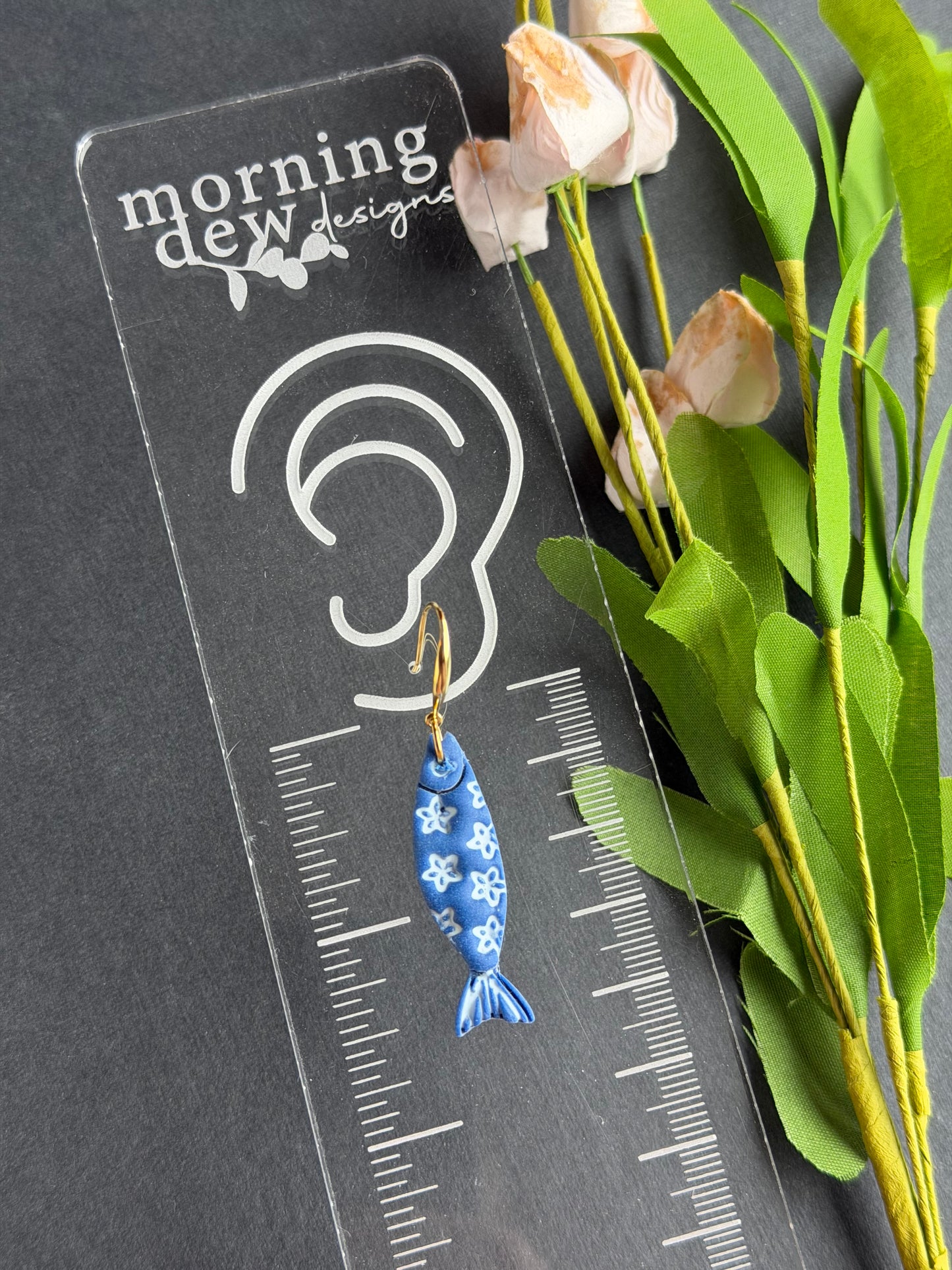 Floral Daisy Patterened Fish Polymer Clay Earrings | Seaside Charm Collection