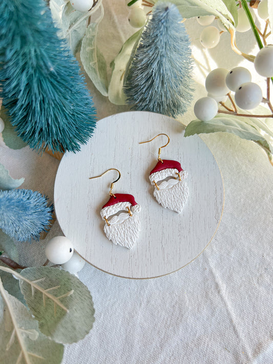 Santa Hat and Beard Polymer Clay Earrings