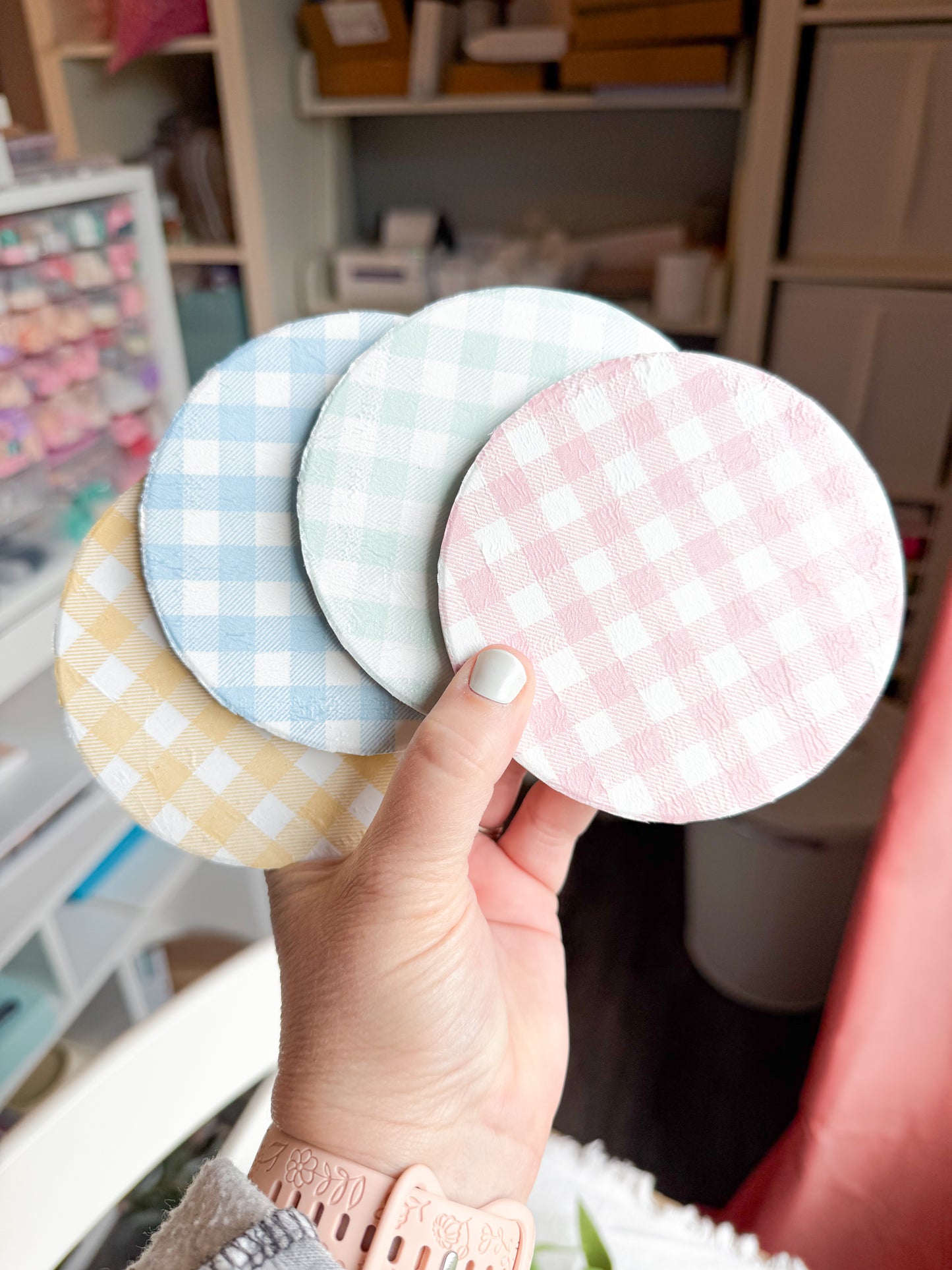 Pastel Gingham Beverage Coasters | Set of 4 Table Coasters