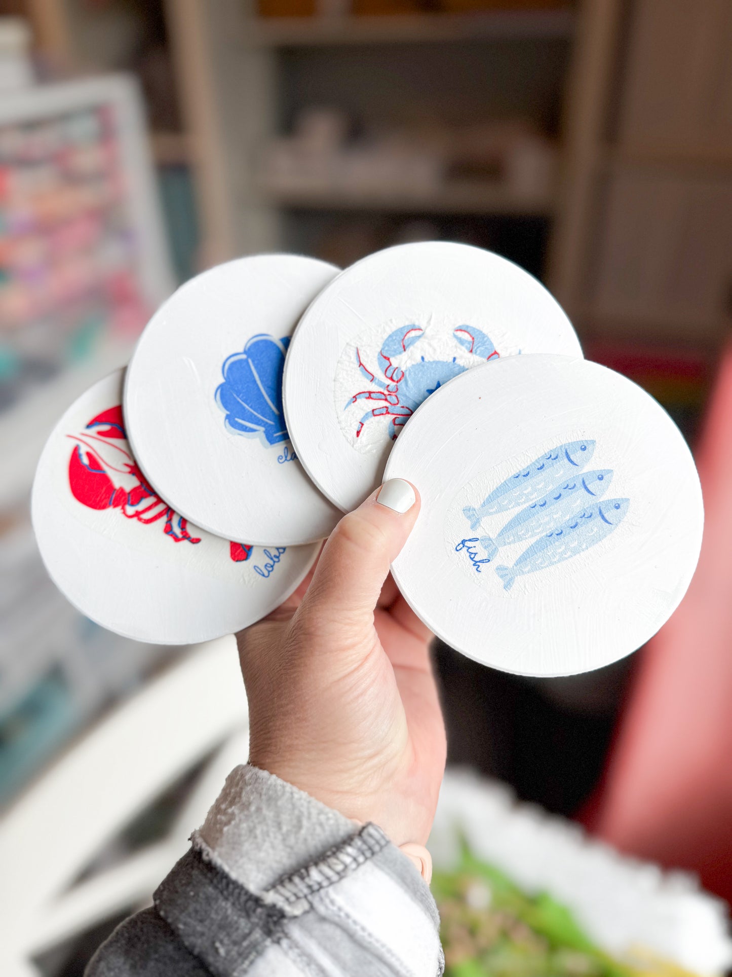 Coastal Sea Life Beverage Coasters | Set of 4 Table Coasters