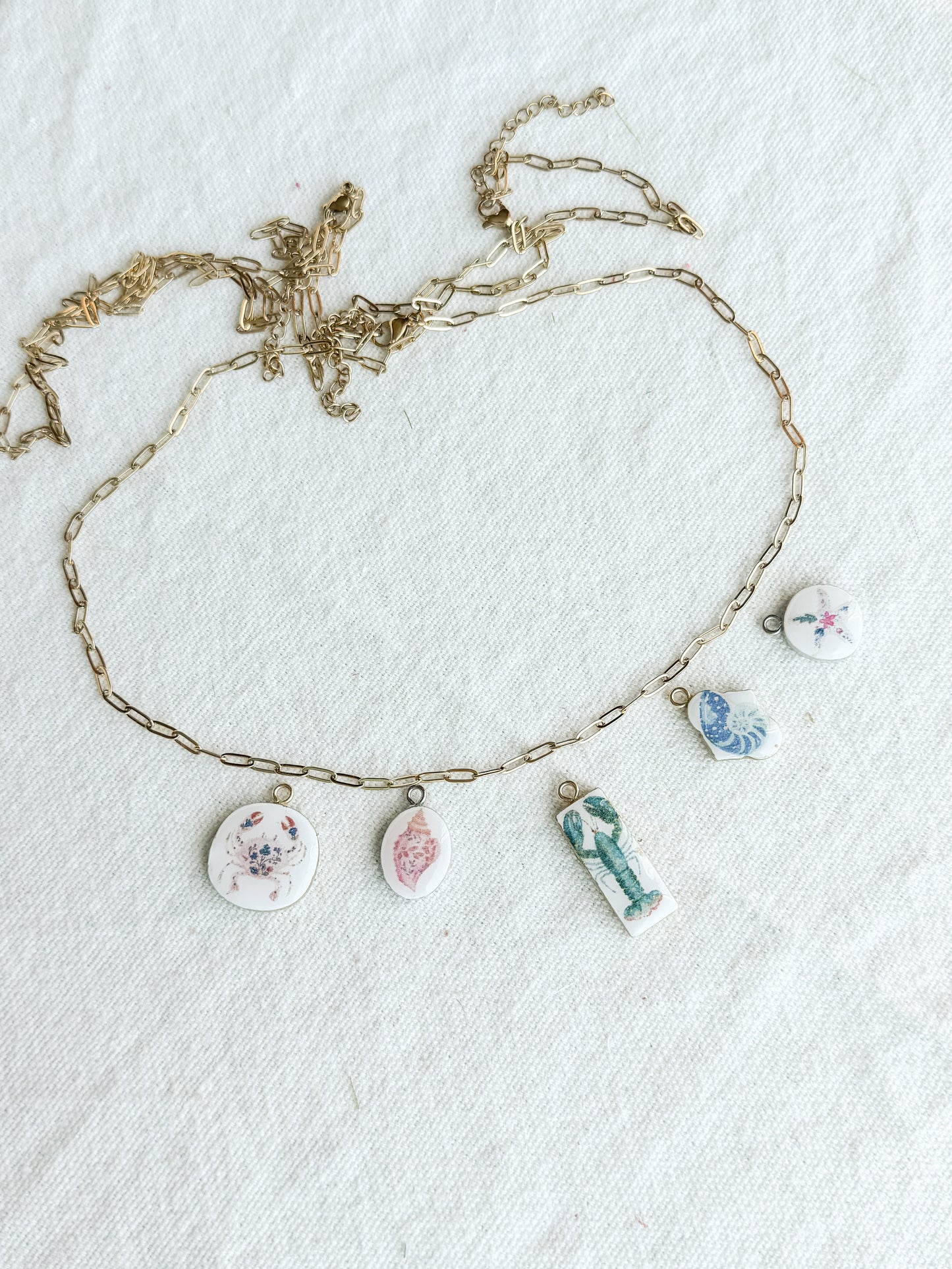 Whimsical Coastal Themed Transfer Paper Designed Polymer Clay Charms