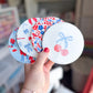 Americana Floral Cherry and Bow Beverage Coasters | Set of 4 Table Coasters