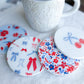 Americana Floral Cherry and Bow Beverage Coasters | Set of 4 Table Coasters