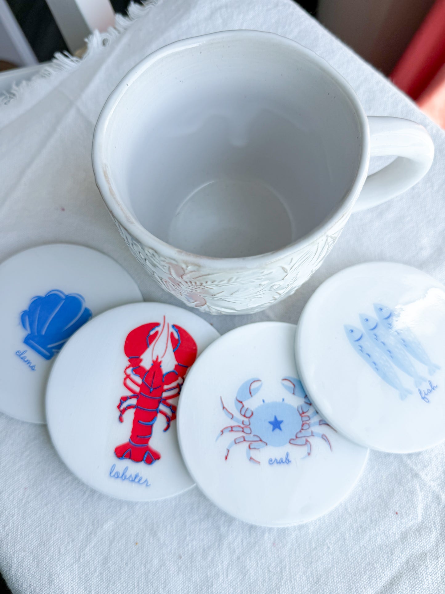 Coastal Sea Life Beverage Coasters | Set of 4 Table Coasters