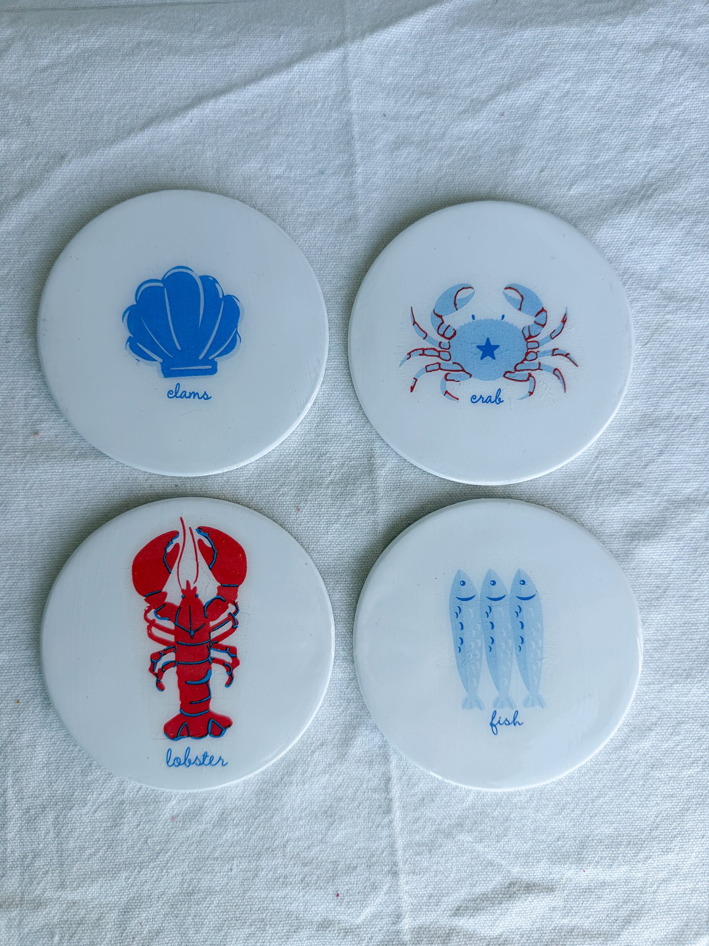 Coastal Sea Life Beverage Coasters | Set of 4 Table Coasters